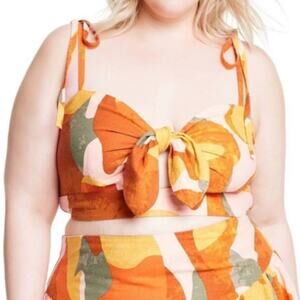 Fe Noel x Target Mixed Paint Print Knotted Crop Tank Top Linen Floral Smocked L
